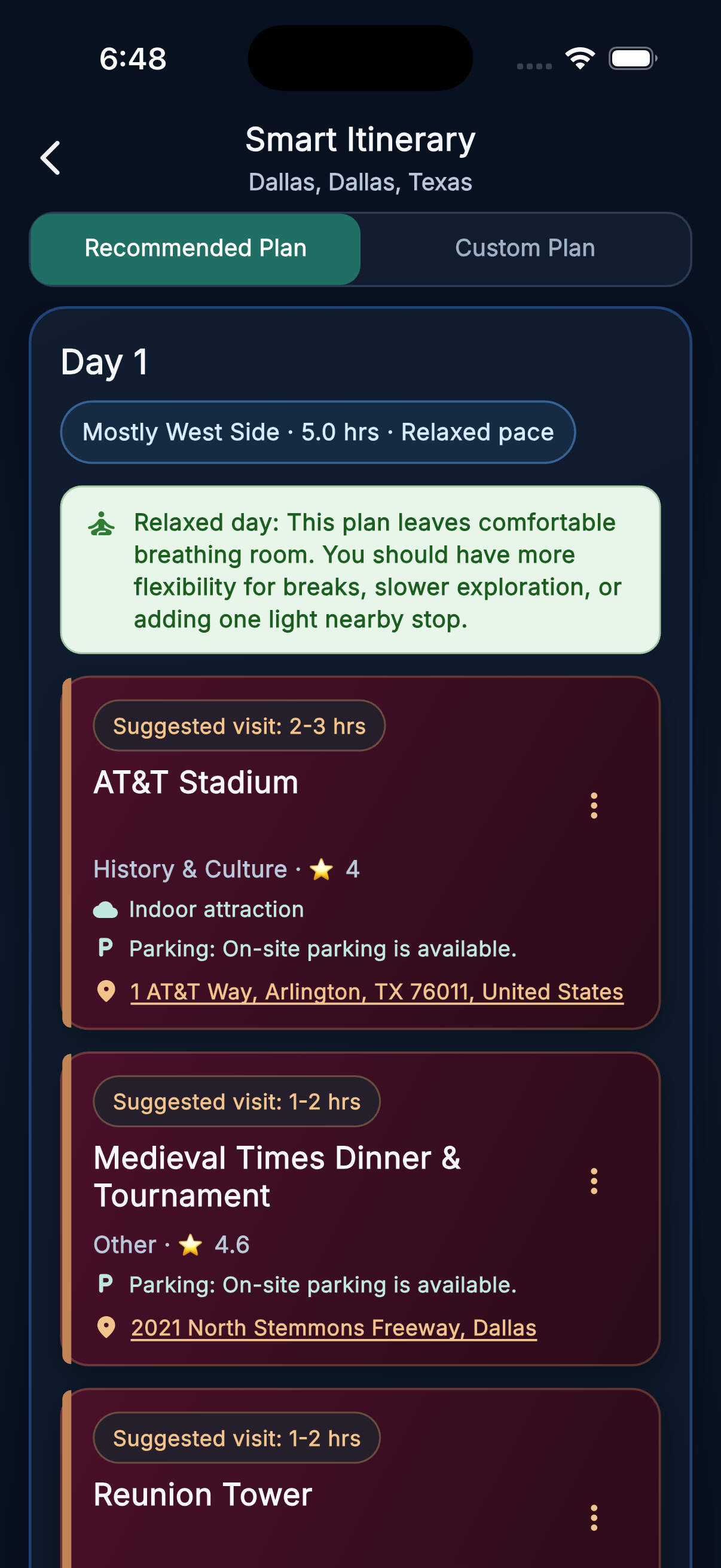 TravelHelpr Smart Itinerary screen